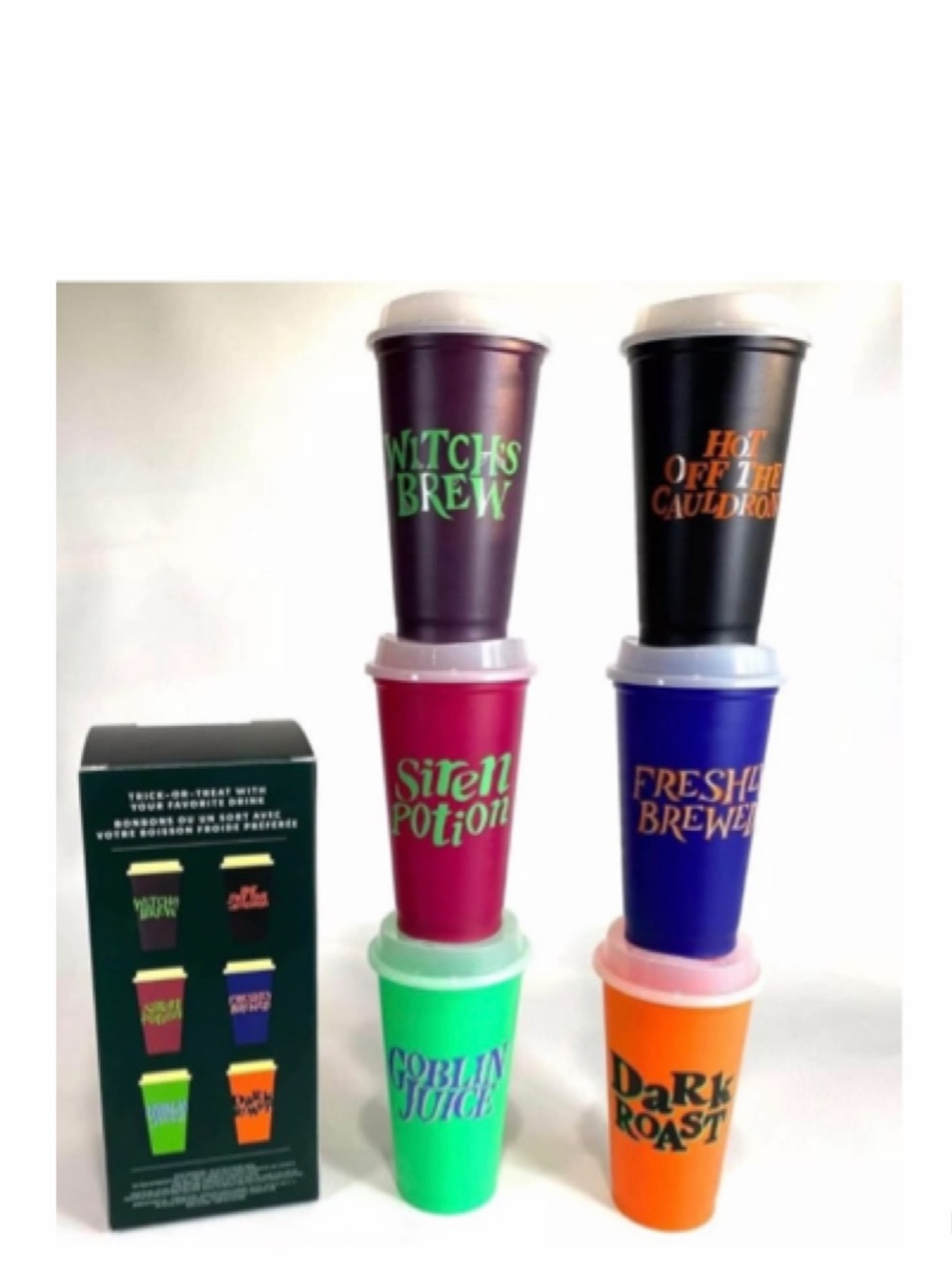 NEW Starbucks 2020 Halloween Glow In The Dark 16oz Reusable Hot Cup & Lid 6 Set